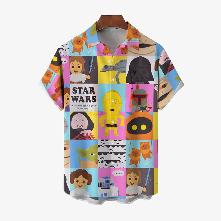 Star Character Patchwork Print Casual Short Sleeve Shirt 2403000119