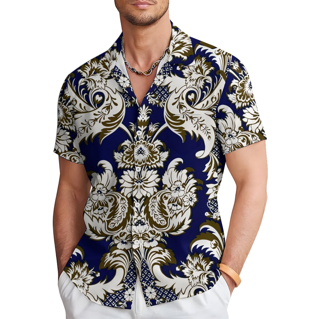Baroque Art Pattern Casual Short Sleeve Shirt 2403000246