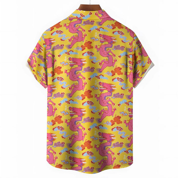 Men's Dragon Pattern Casual Short Sleeve Shirt 2402000137
