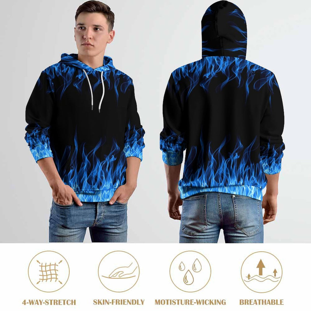 Unisex Casual Flame Print Pocket Hoodie 2307101740