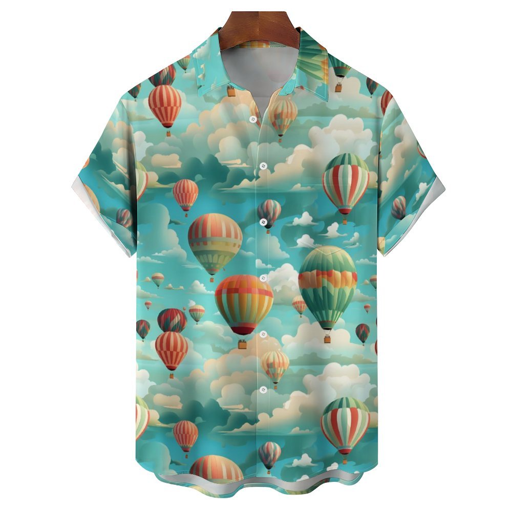 Men's Hot Air Balloon Casual Short Sleeve Shirt 2401000076