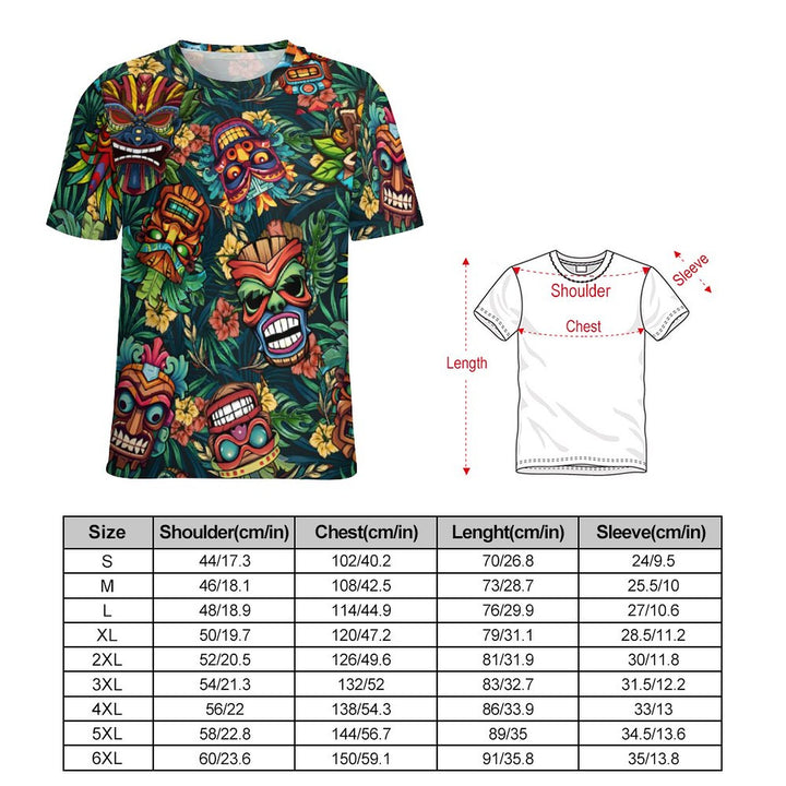 Men's Round Neck Tiki Art Casual T-Shirt 2312000407