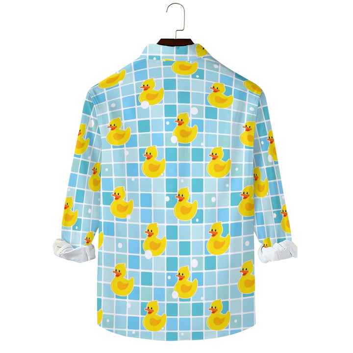Men's Casual Little Yellow Duck Printed Long Sleeve Shirt 2403000419