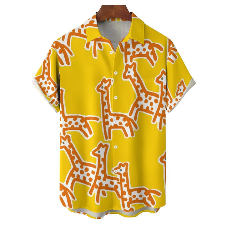 Men's Cartoon Giraffe Casual Short Sleeve Shirt 2401000096