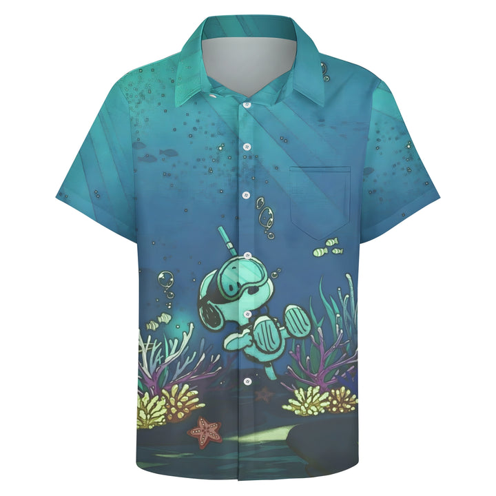 Men's Cartoon Character Diving Print Casual Short Sleeve Shirt 2403000332