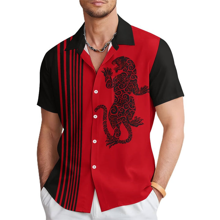Leopard Stripe Print Casual Short Sleeve Shirt 2402000276