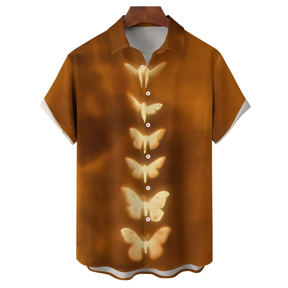 Vintage Butterfly Art Print Casual Short Sleeve Shirt 2402000320