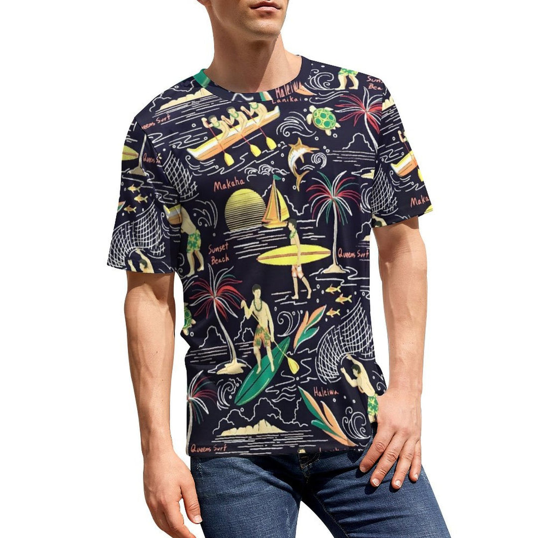 Men's Crew Neck Holiday Beach Casual T-Shirt 2401000189