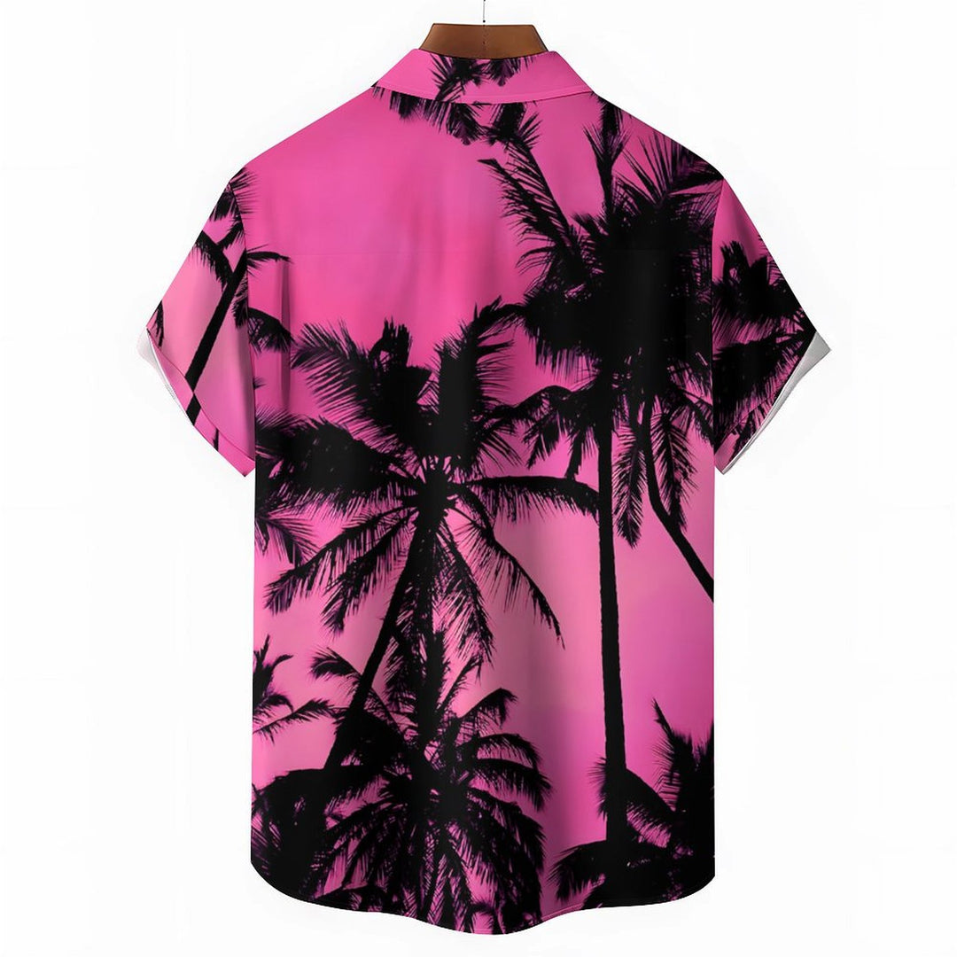 Men's Hawaiian Coconut Tree Shadow Casual Short Sleeve Shirt 2402000332