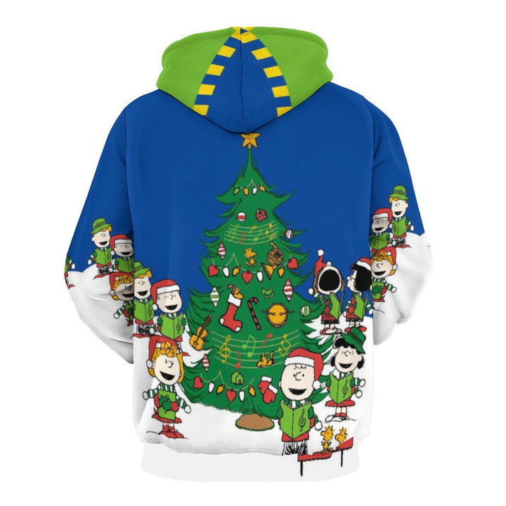 Universal cartoon Christmas tree hooded print sweatshirt for men and women 2311000312