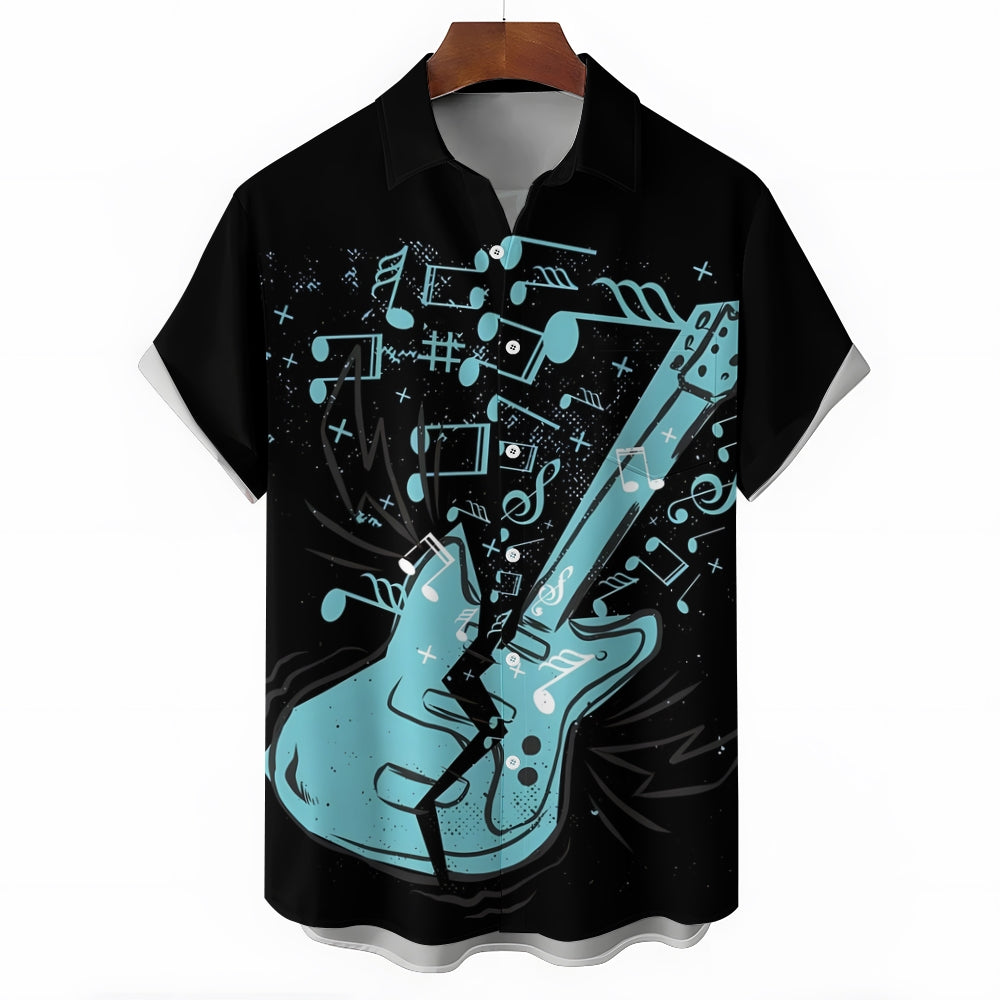 Music Guitar Print Men's Casual Short Sleeve Shirt 2403000227