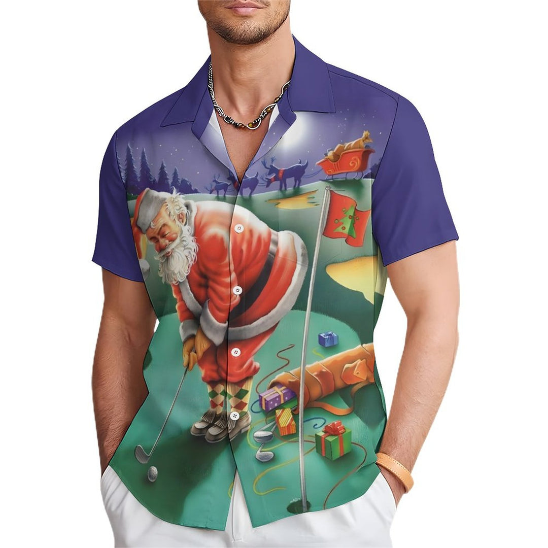 Golf Santa Chest Pocket Short Sleeve Vacation Shirt 2311000585