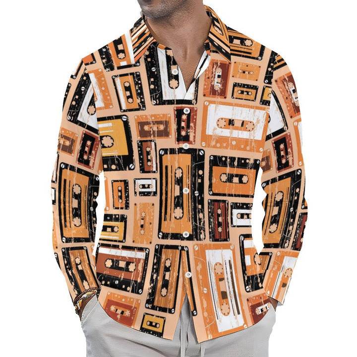 Men's Casual Cassette Tape Printed Long Sleeve Shirt 2402000298