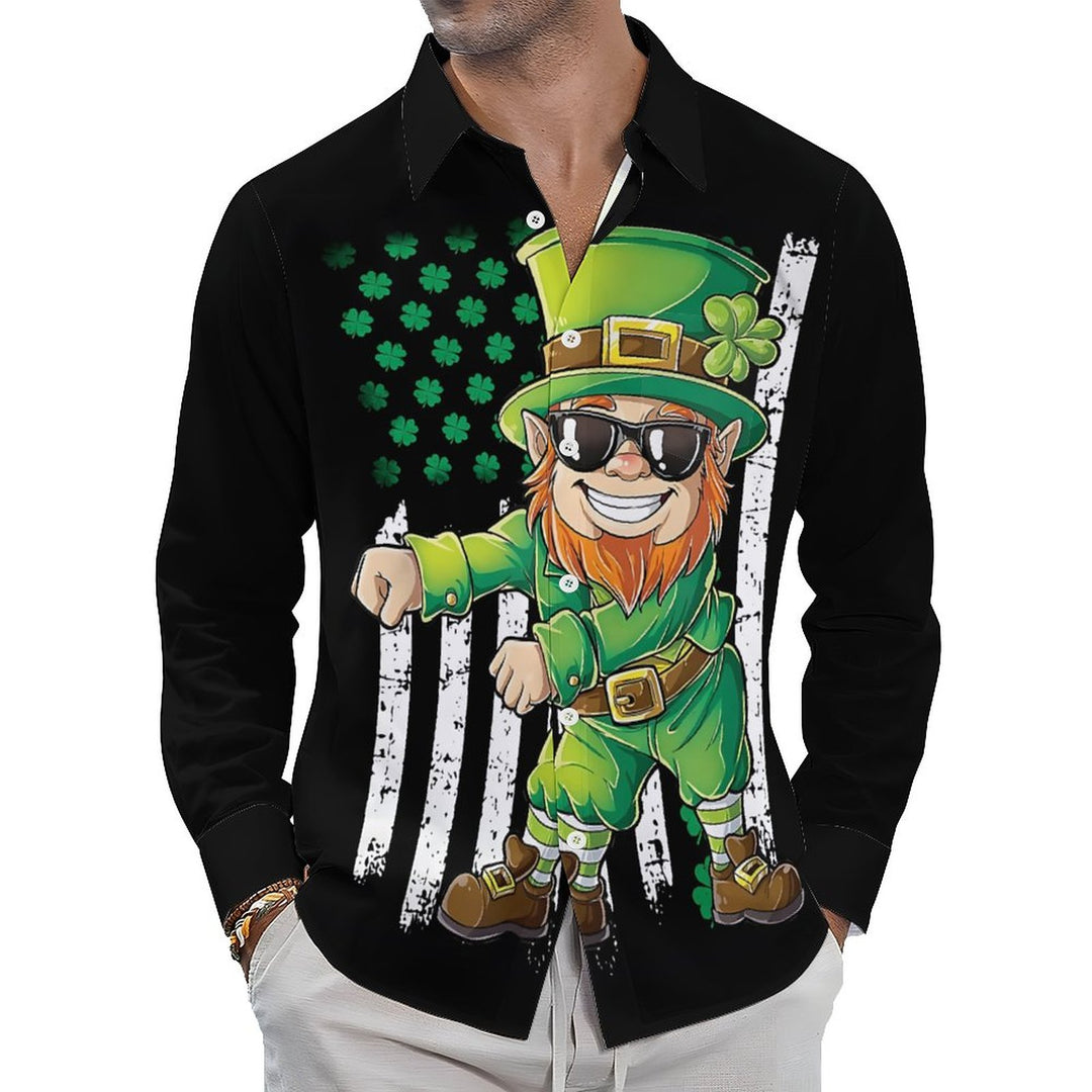 Men's Casual Fun St. Patrick's Day Cartoon Printed Long Sleeve Shirt 2312000273