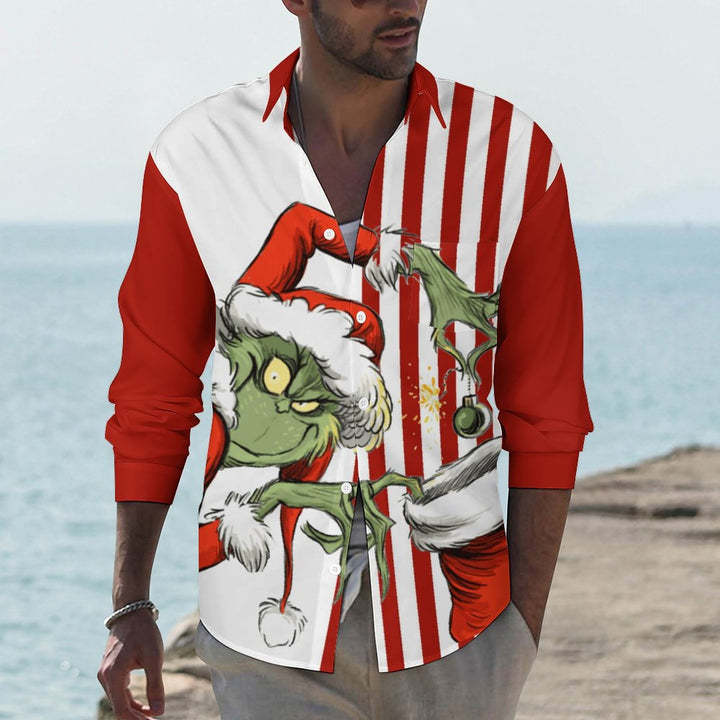 Men's   Casual Grinch Printed Long Sleeve Shirt 2311000206