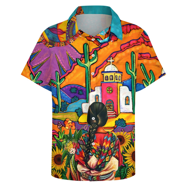 Men's Mexican Style Print Casual Short Sleeve Shirt 2403000102