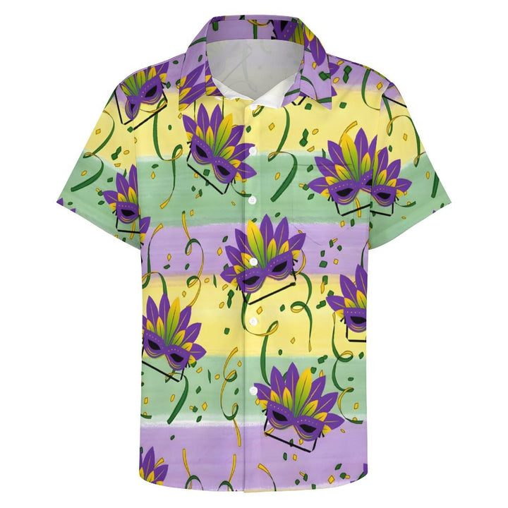 Men's Mardi Gras Mask Casual Short Sleeve Shirt 2312000372