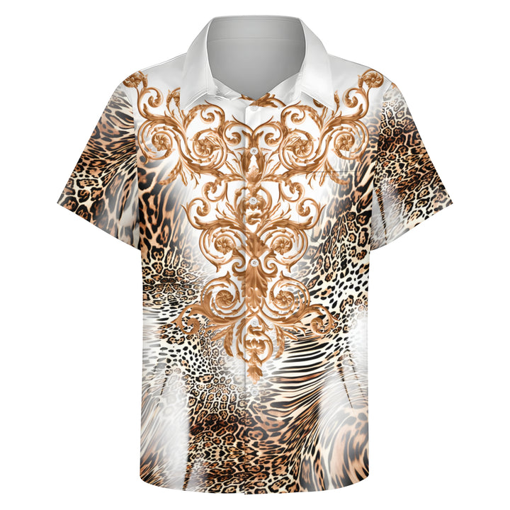 Men's Leopard Baroque Art Casual Short Sleeve Shirt 2403000255