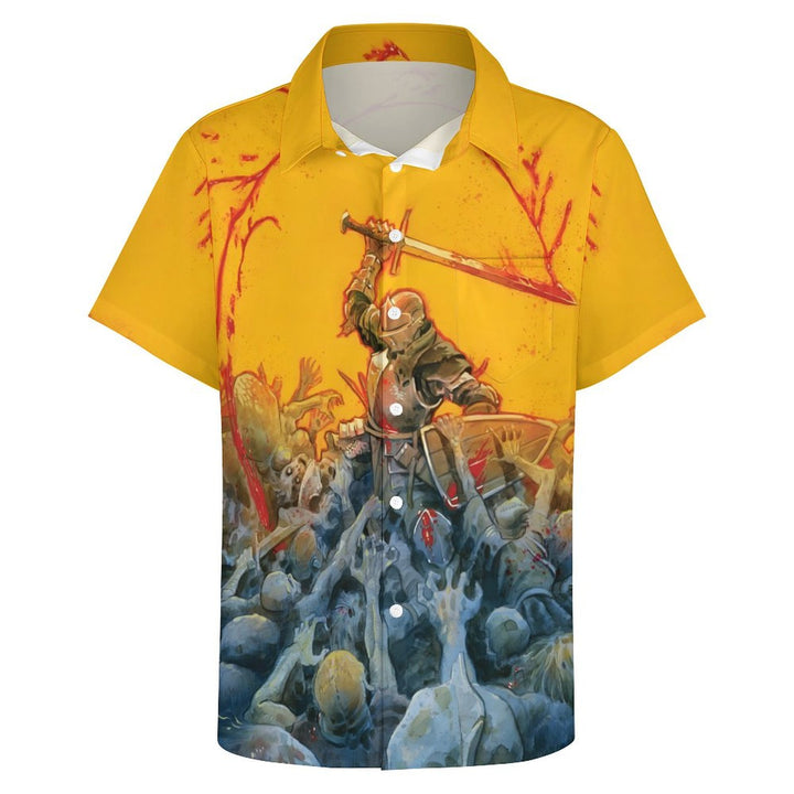 Men's Battle Knight Print Casual Short Sleeve Shirt 2403000008