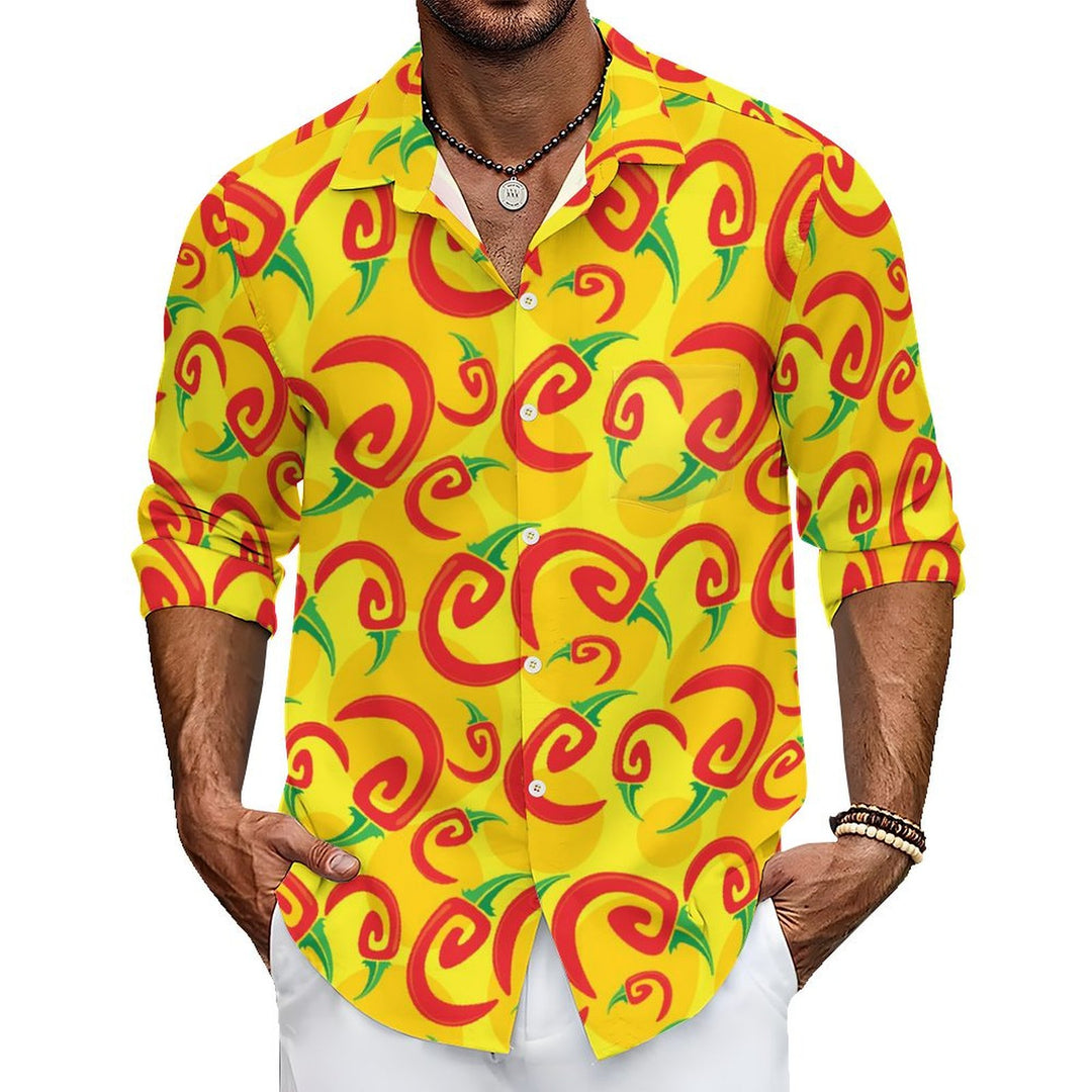 Men's Casual Chili Printed Long Sleeve Shirt 2402000340