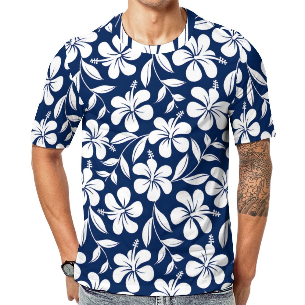 Men's Round Neck Hawaiian Flower Casual T-Shirt 2312000403