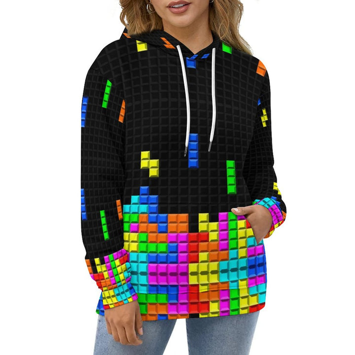 Unisex Casual Tetris Print Pocket Hoodie 2308100168