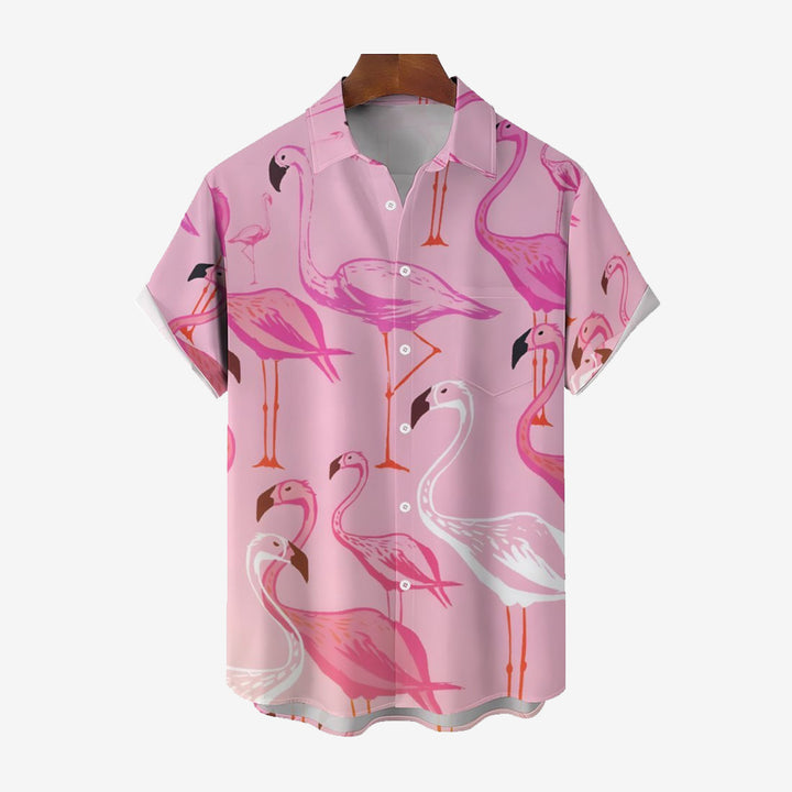 Men's Flamingo Pink Gradient Casual Short Sleeve Shirt 2402000063