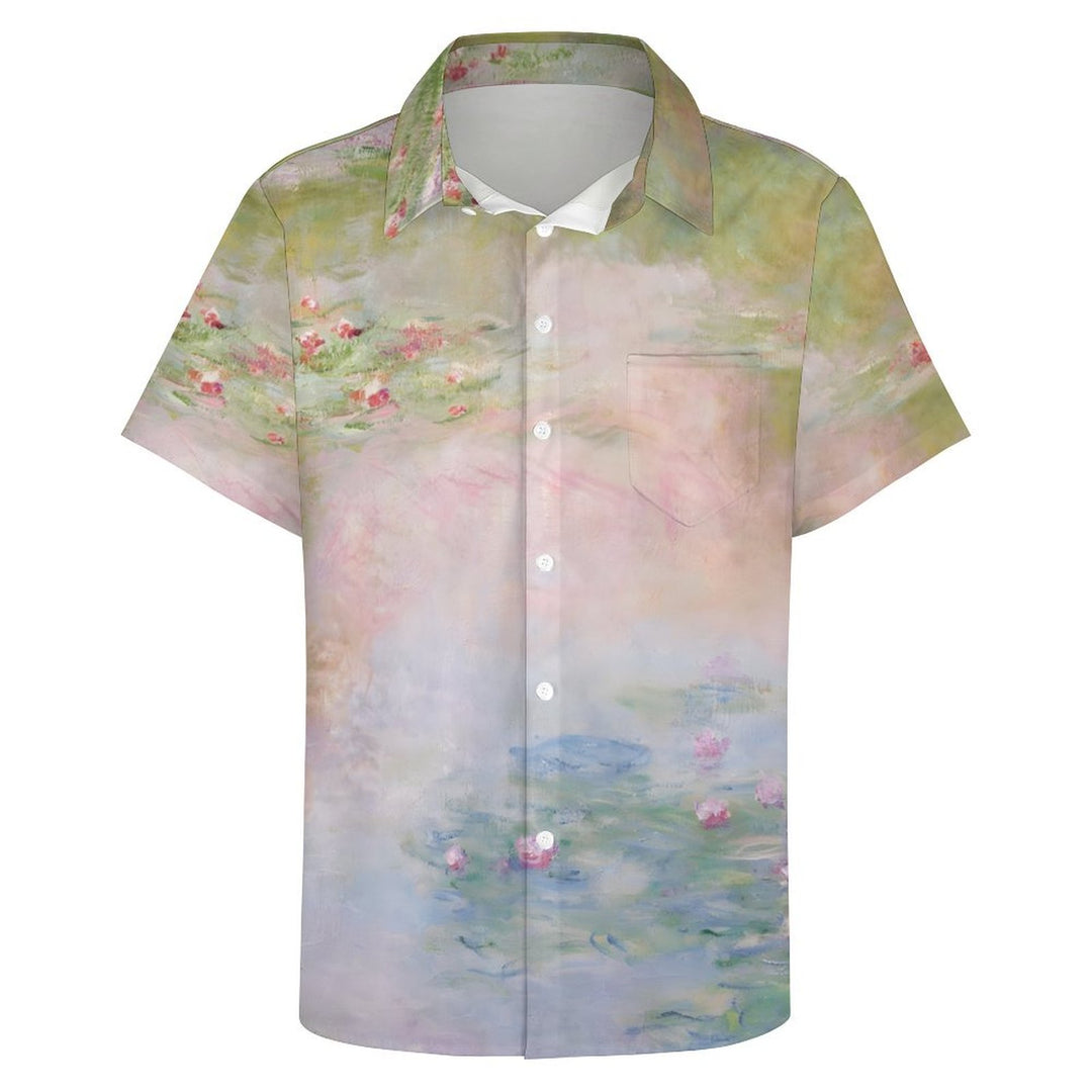 Water Lily Low Saturation Color Art Print Short Sleeve Shirt 2402000187