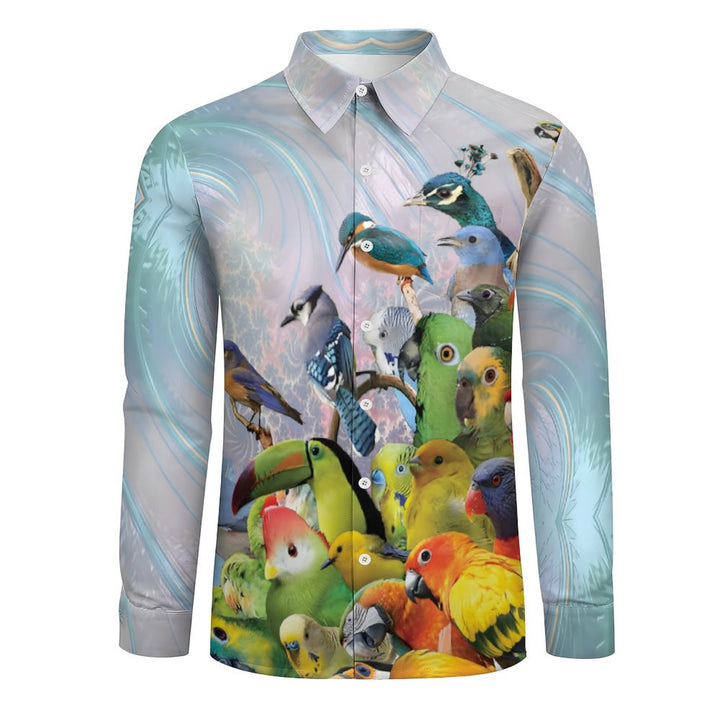 Men's Casual Tropical Rainforest Bird Printed Long Sleeve Shirt 2312000196