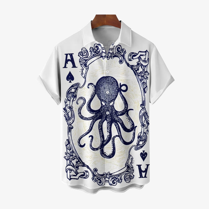 Octopus Poker Print Casual Short Sleeve Shirt 2402000291