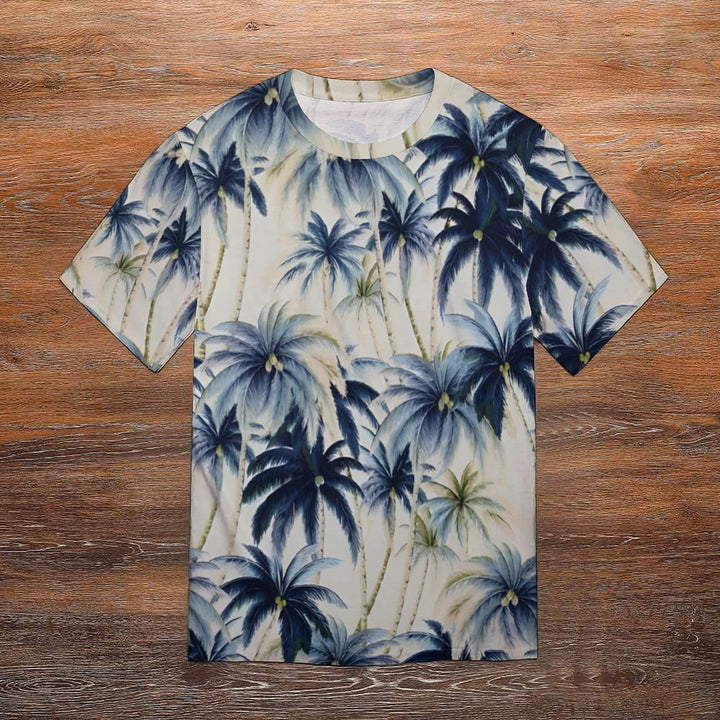 Retro Coconut Tree Round Neck Casual T-Shirt 2401000106