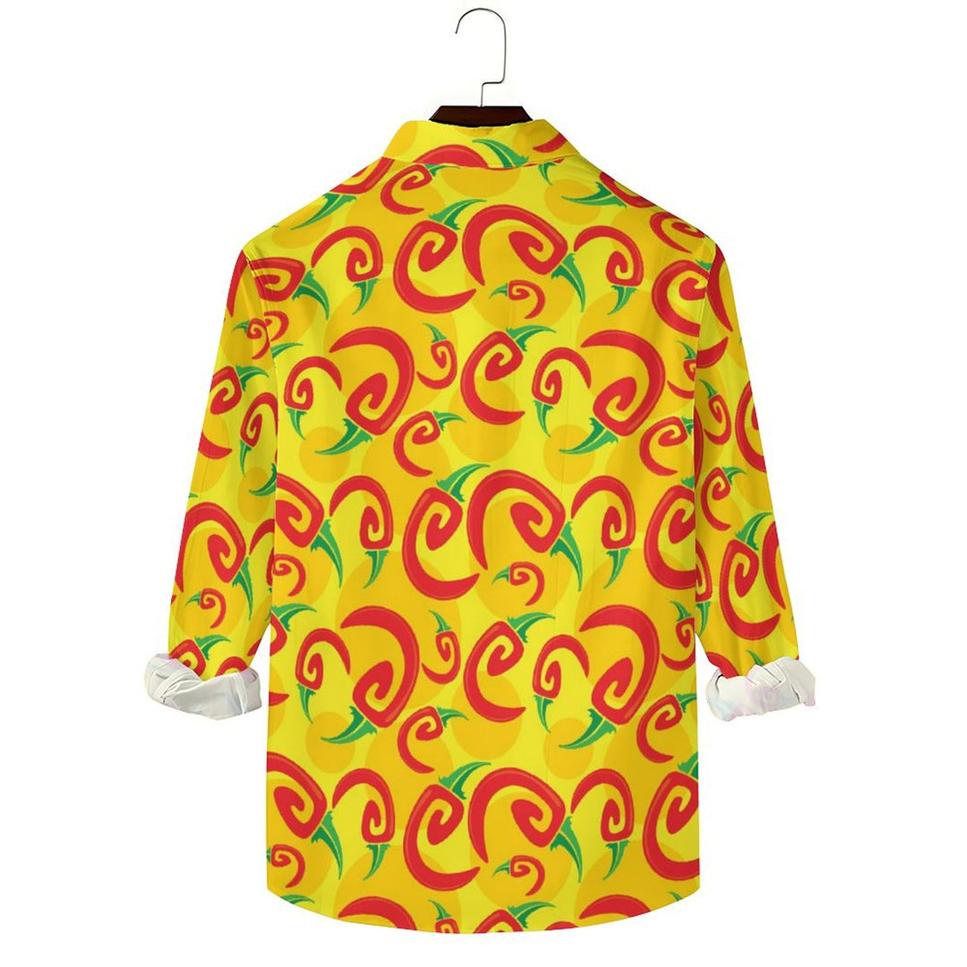 Men's Casual Chili Printed Long Sleeve Shirt 2402000340