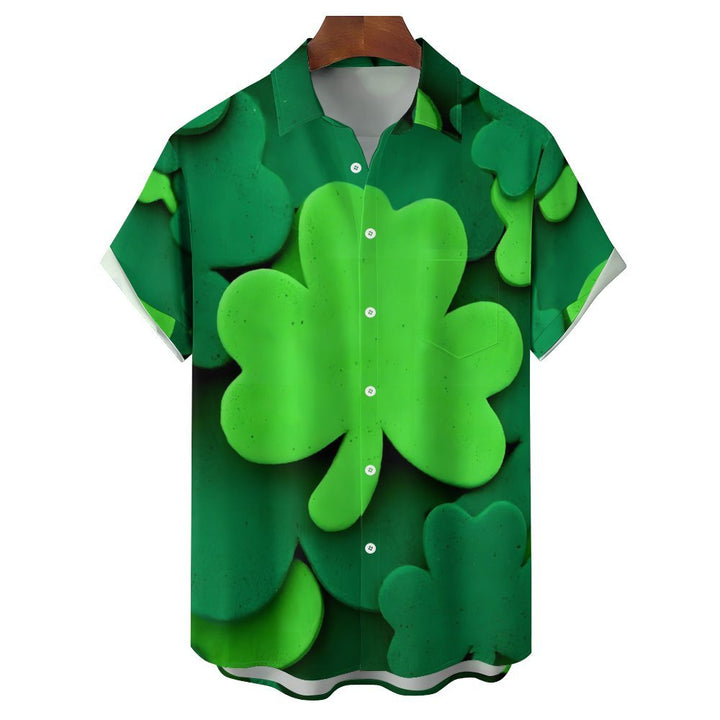 St. Patrick's Day 3D Shamrock Casual Short Sleeve Shirt 2312000483