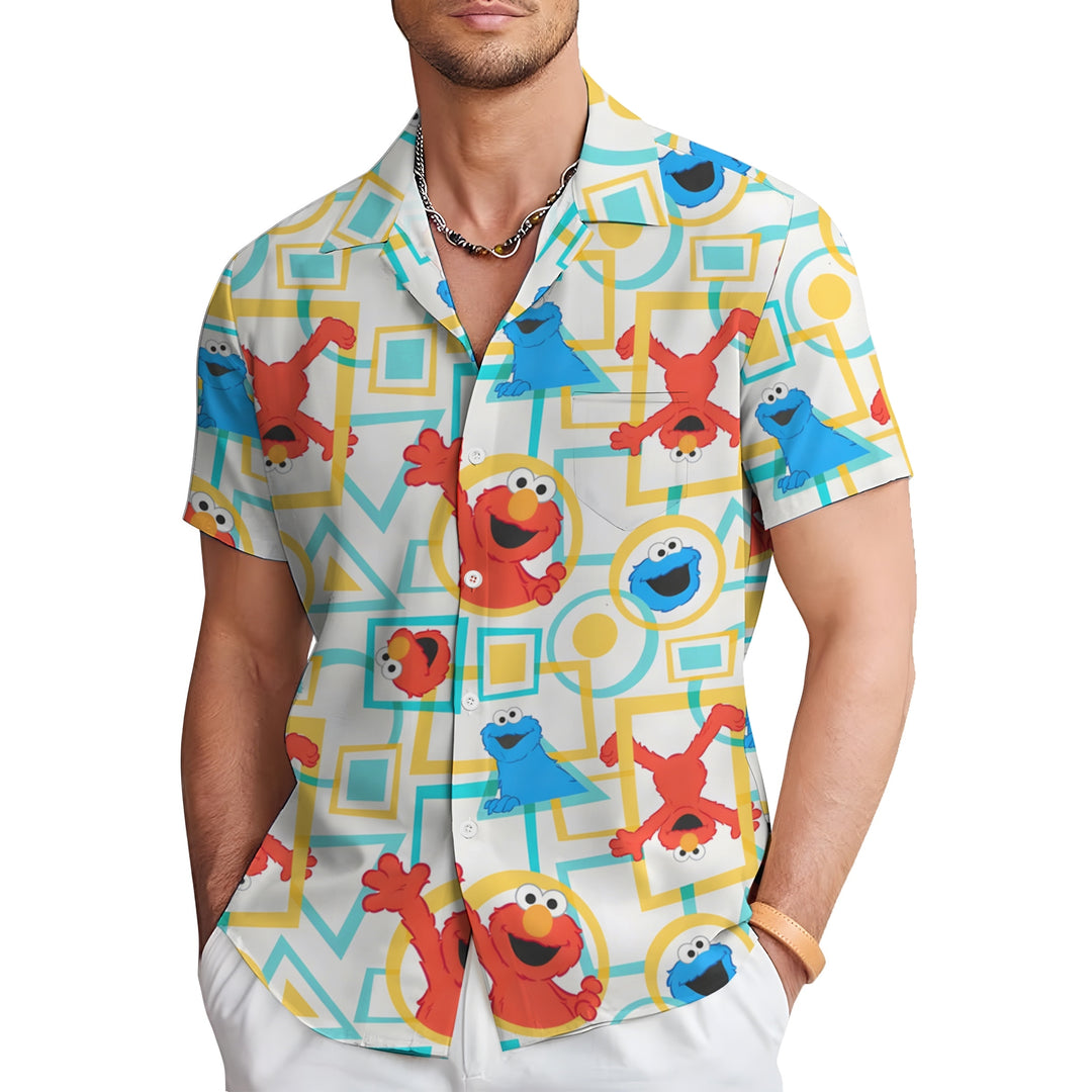 Men's Geometric Cartoon Print Casual Short Sleeve Shirt 2403000191