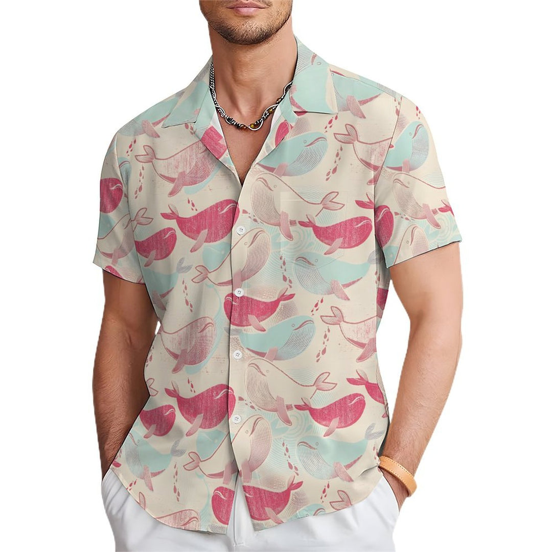 Pink Whale Print Casual Short Sleeve Shirt 2402000310