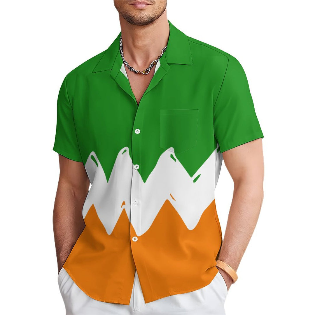 St. Patrick's Day Men's Vintage Shirt Fun Cartoon Pocket Camping Shirt 2312000469