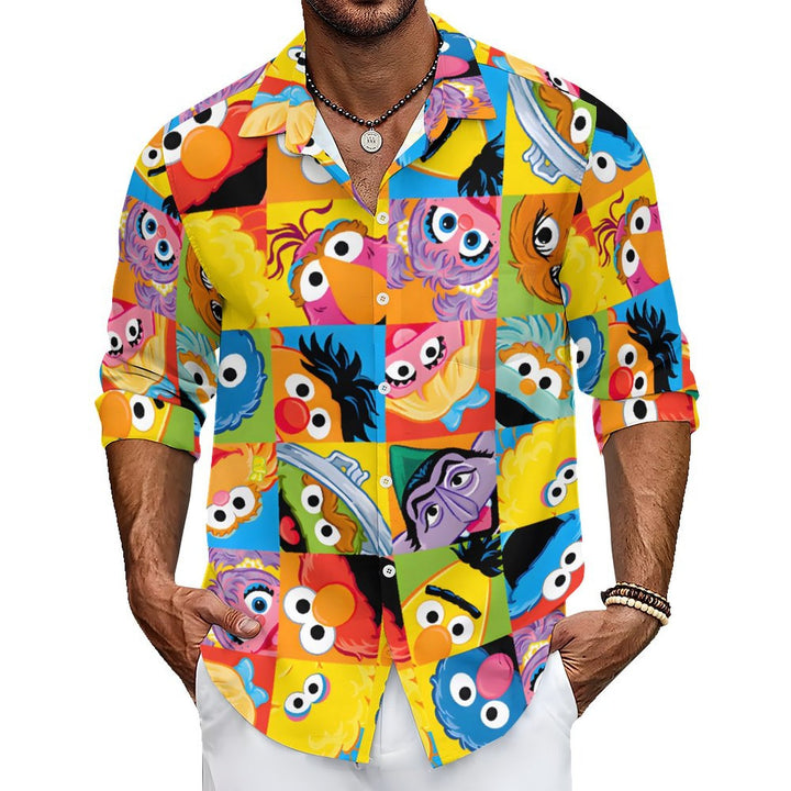 Men's Cartoon Character Casual Printed Long Sleeve Shirt 2402000098