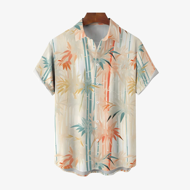 Bamboo Forest Art Print Casual Short Sleeve Shirt 2403000005