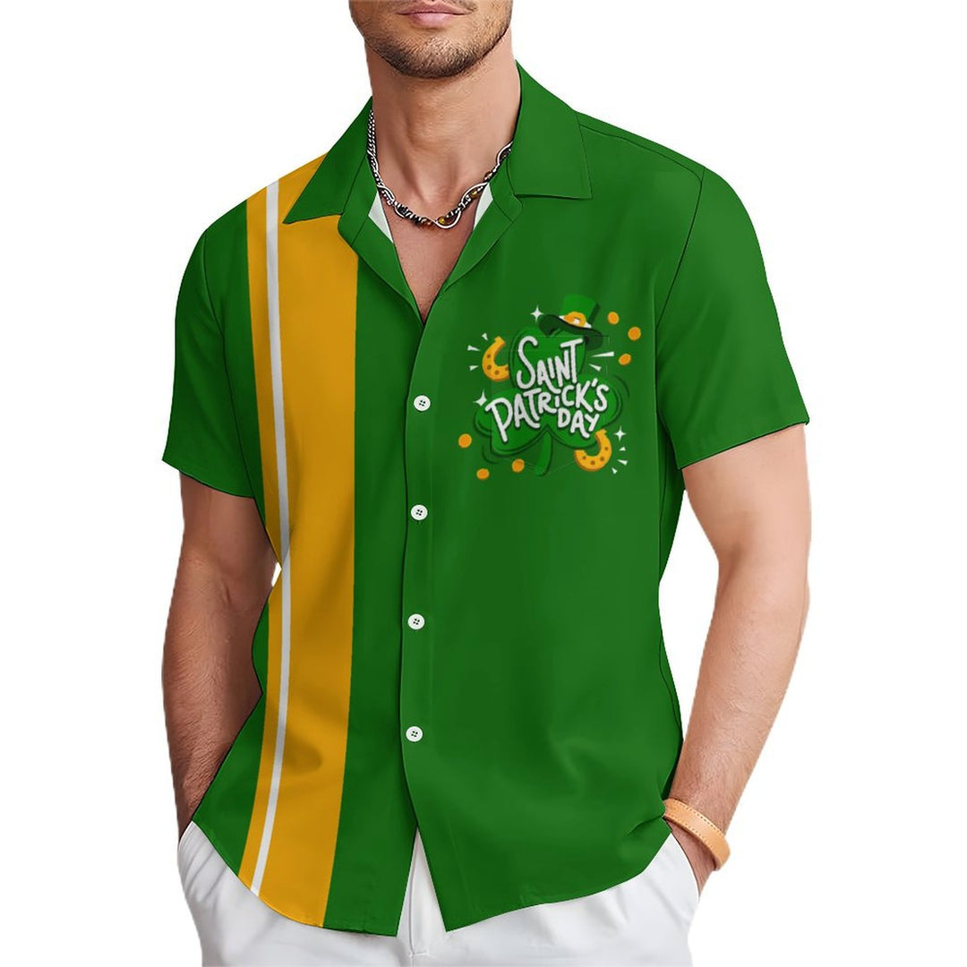 St Patricks Day Chest Pocket Short Sleeve Bowling Shirt 2401000061