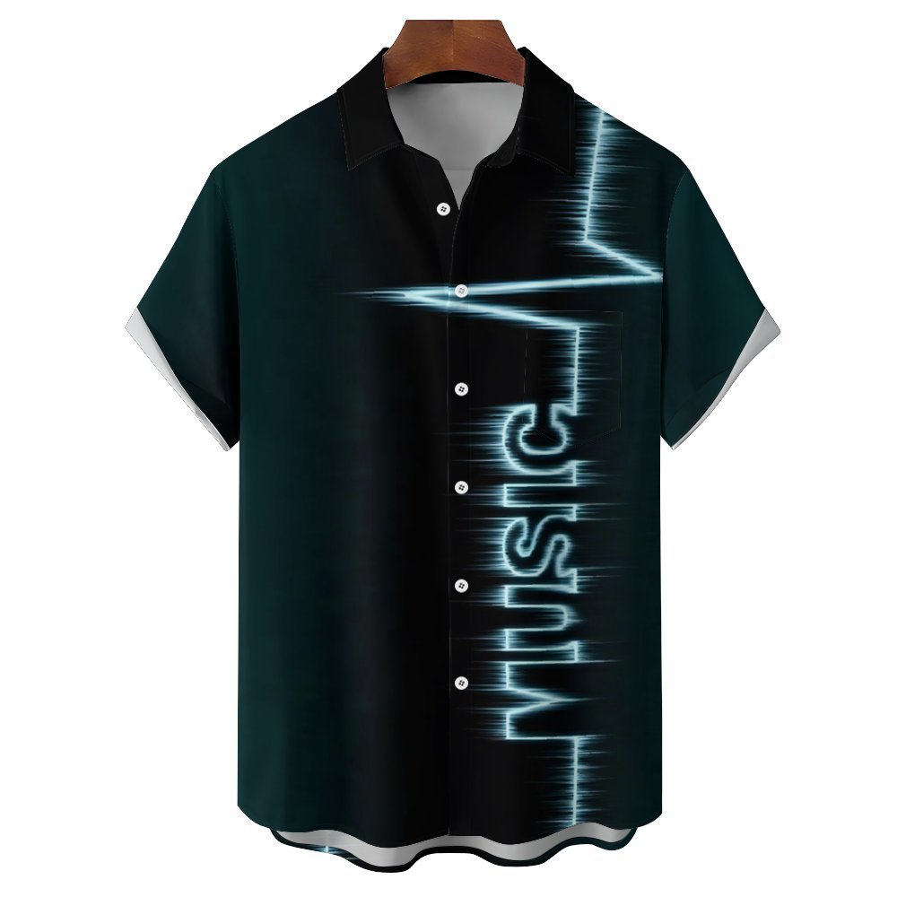 Music Electrocardiogram Casual Short Sleeve Shirt 2312000477