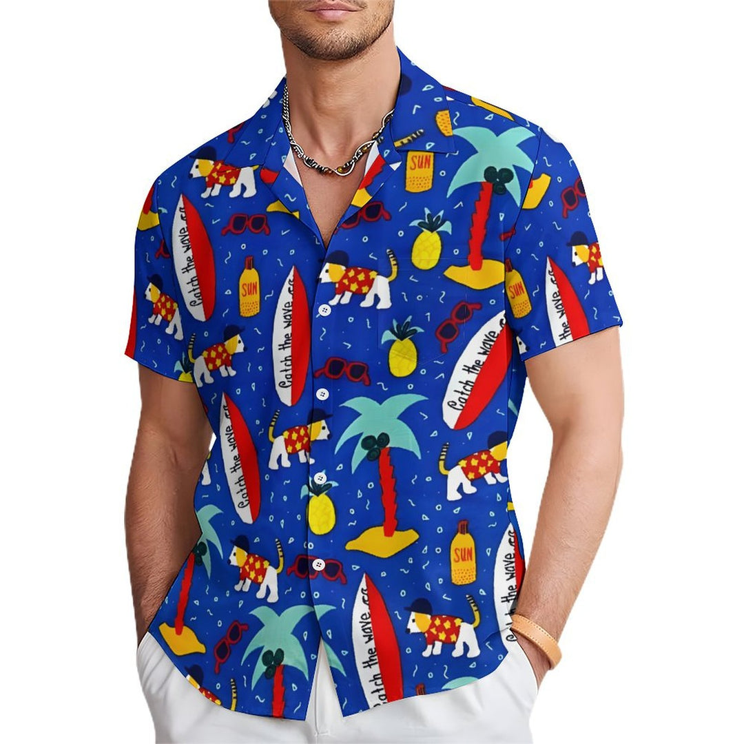 Hawaiian Vacation Puppy Shirt Casual Short Sleeve Shirt 2402000172