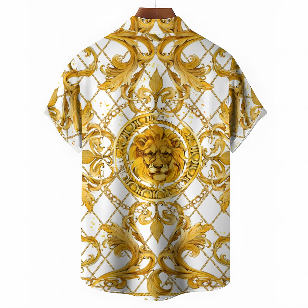 Lion Baroque Art Style Casual Short Sleeve Shirt 2403000257