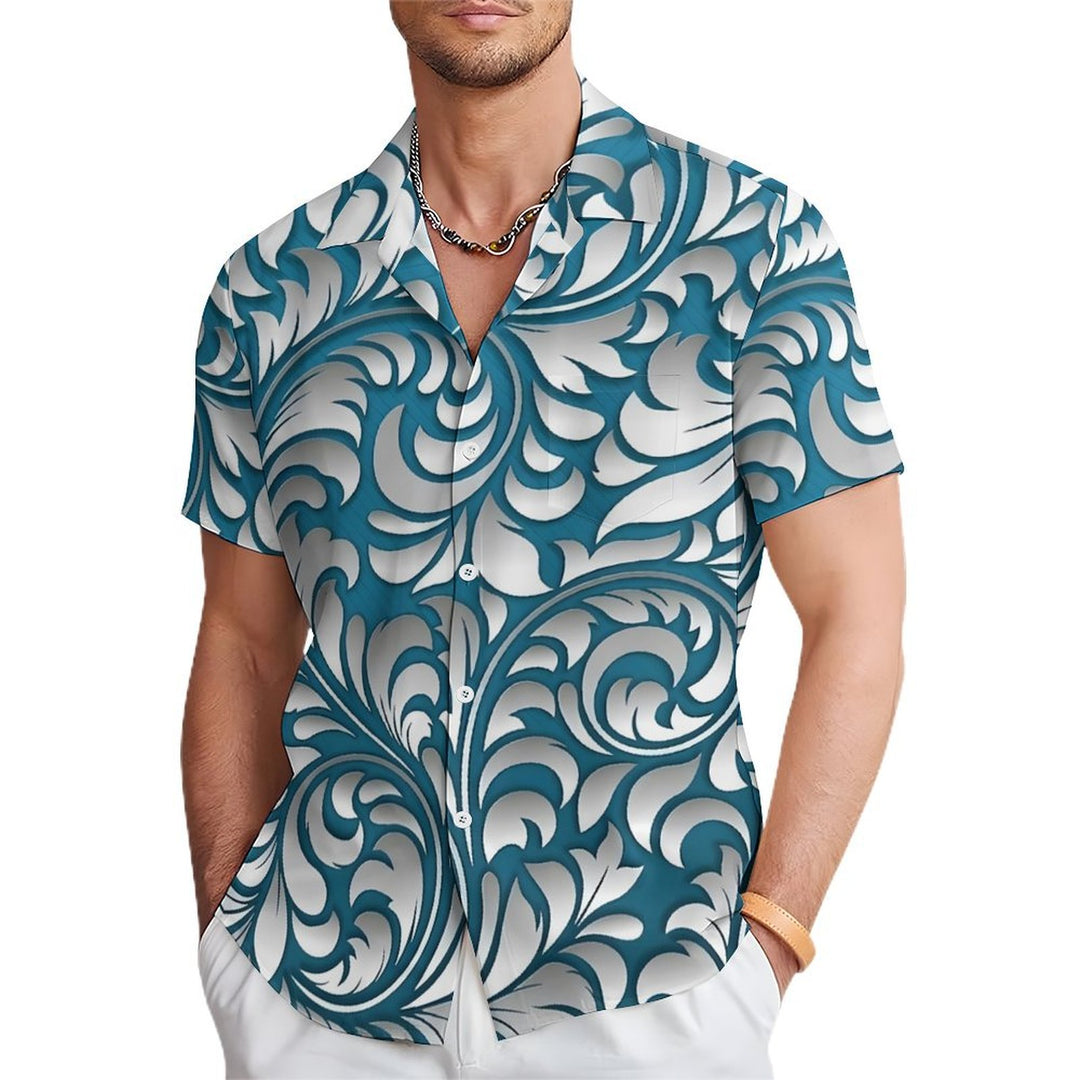 Rattan Pattern Men's Casual Short Sleeve Shirt 2402000066