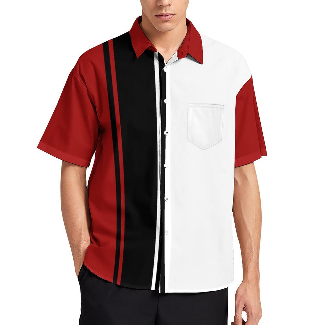 Men's Black and Red Stripe Print Casual Fashion Short Sleeve Shirt 2307101273