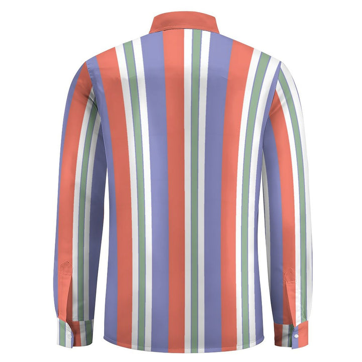Men's Striped Casual Printed Long Sleeve Shirt 2402000115