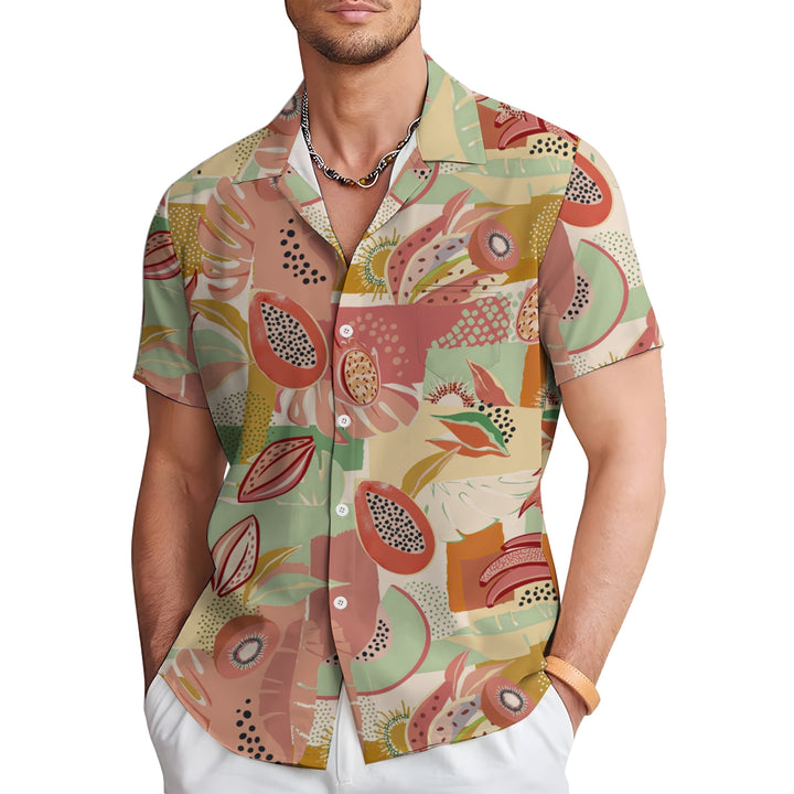 Fruit Geometric Collage Art Casual Short Sleeve Shirt 2403000038