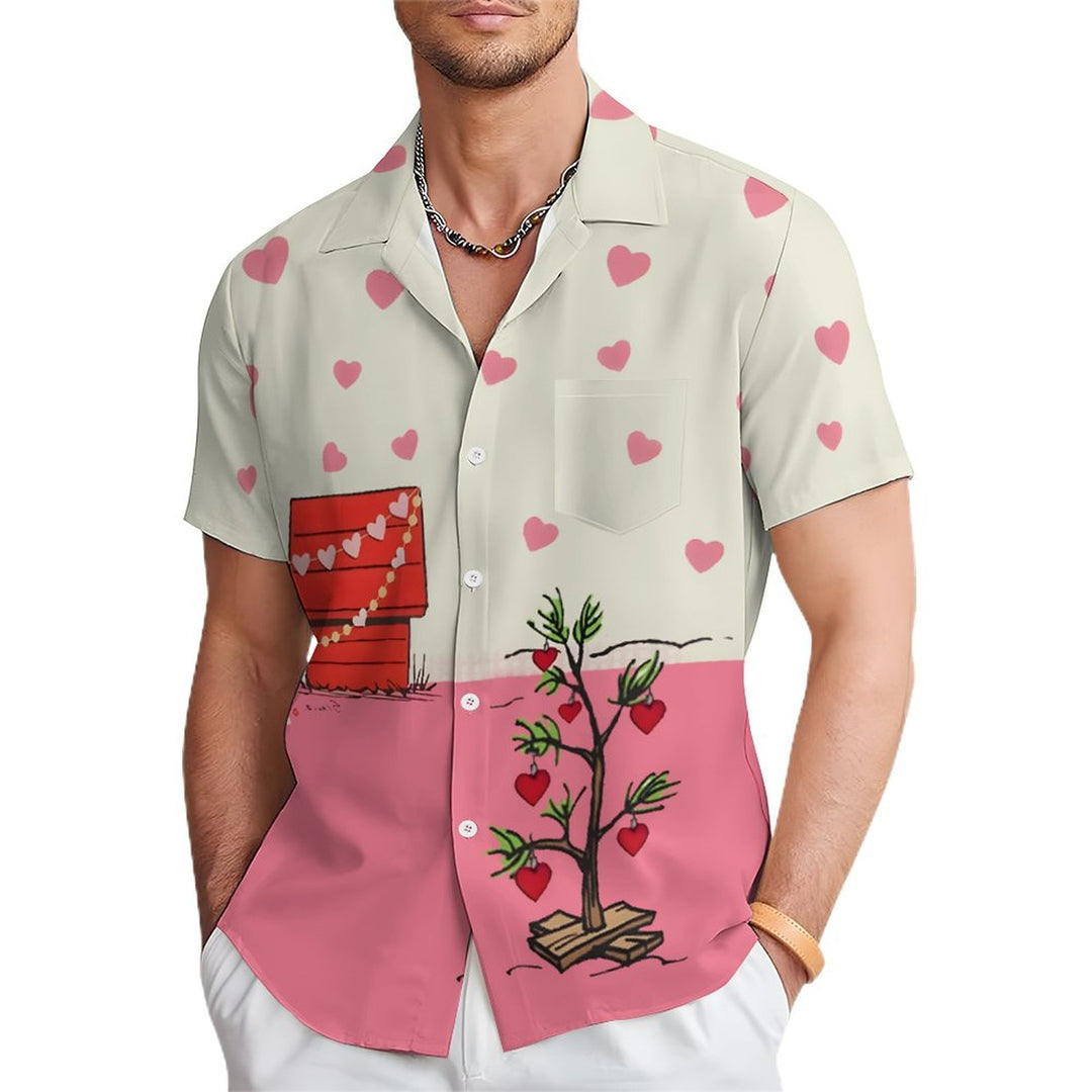 Valentine's Day Hearts Cartoon Casual Short Sleeve Shirt 2401000004