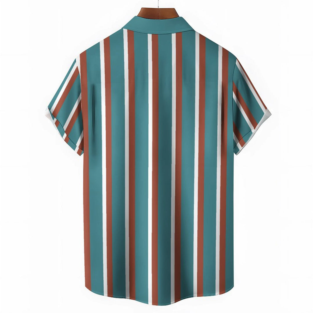 Men's Retro Classic Striped Casual Short Sleeve Shirt 2402000113