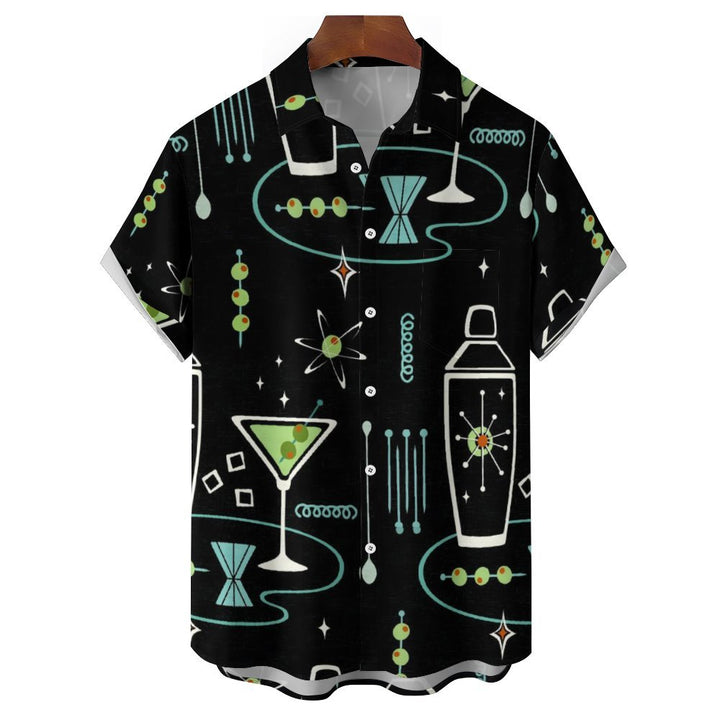 Men's Geometric Wine Glass Casual Short Sleeved Shirt 2311000128