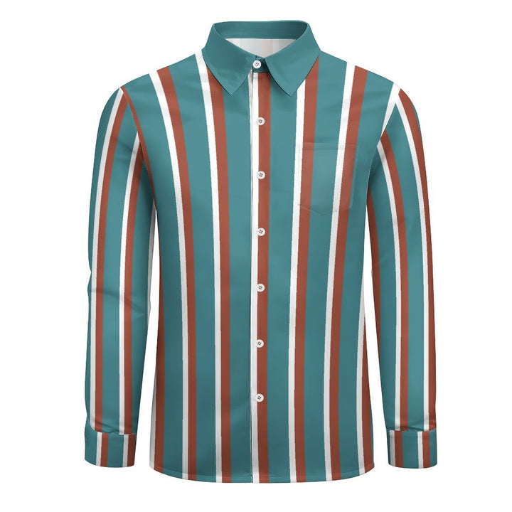 Men's Striped Contrast Casual Printed Long Sleeve Shirt 2402000114